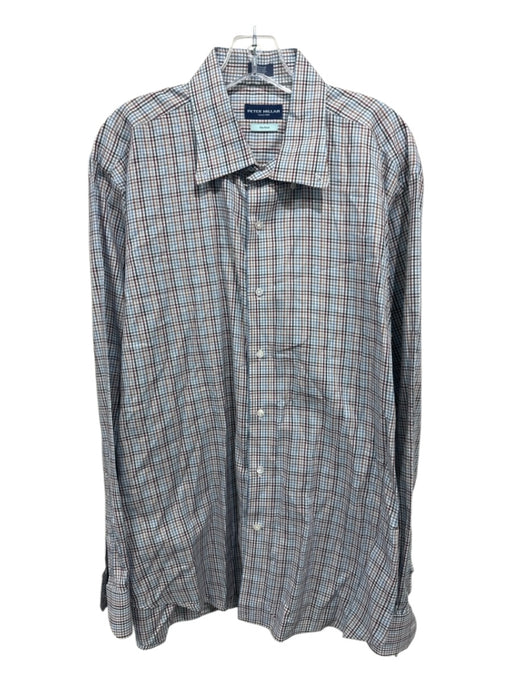 Peter Millar Size XL Orange & Multi Cotton Plaid Button Up Long Sleeve Shirt Orange & Multi / XL