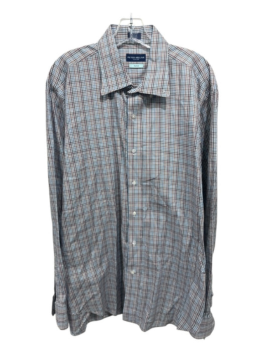 Peter Millar Size XL Orange & Multi Cotton Plaid Button Up Long Sleeve Shirt Orange & Multi / XL