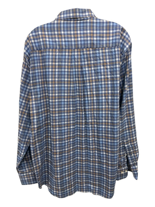 Peter Millar Size XL Blue & Tan Cotton Blend Plaid Button up Long Sleeve Shirt Blue & Tan / XL