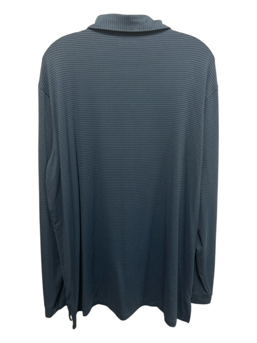 Peter Millar Size XL Blue & Green Cotton Blend Striped Polo Long Sleeve Shirt Blue & Green / XL