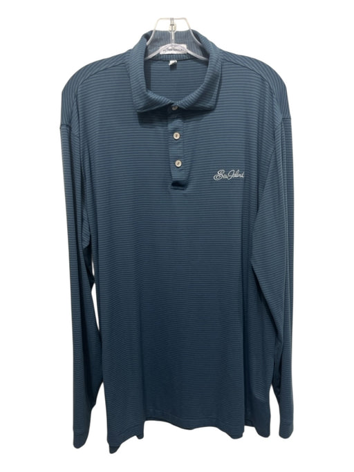 Peter Millar Size XL Blue & Green Cotton Blend Striped Polo Long Sleeve Shirt Blue & Green / XL