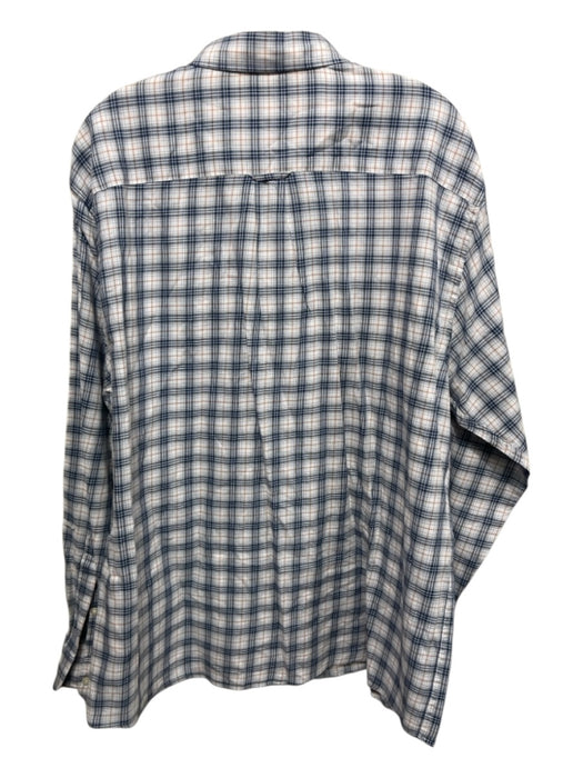 Peter Millar Size XL White & Blue Cotton Blend Plaid Button up Long Sleeve Shirt White & Blue / XL