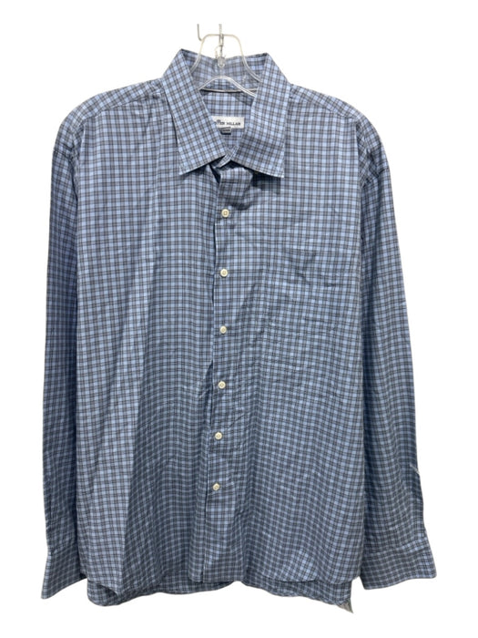 Peter Millar Size XL Blue & Brown Cotton Plaid Button up Men's Long Sleeve Shirt Blue & Brown / XL