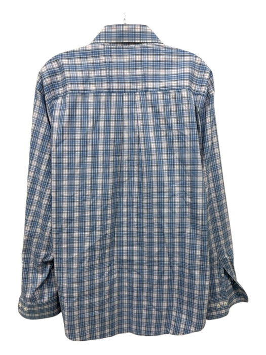 Peter Millar Size XL White & Blue Cotton Plaid Button up Men's Long Sleeve Shirt White & Blue / XL