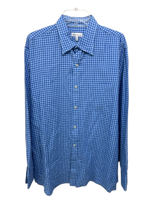 Peter Millar Size XL Blue & Light Blue Print Cotton Blend Long Sleeve Shirt Blue & Light Blue Print / XL