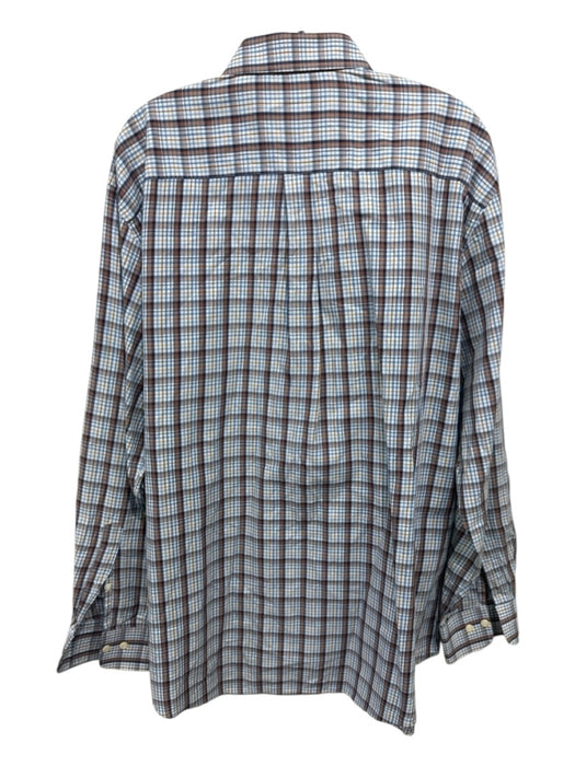 Peter Millar Size XL Blue & Tan Cotton Plaid Button up Men's Long Sleeve Shirt Blue & Tan / XL