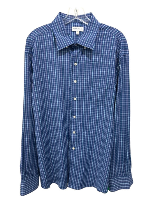 Peter Millar Size XL Blue & Multi Cotton Blend Plaid Button up Long Sleeve Shirt Blue & Multi / XL