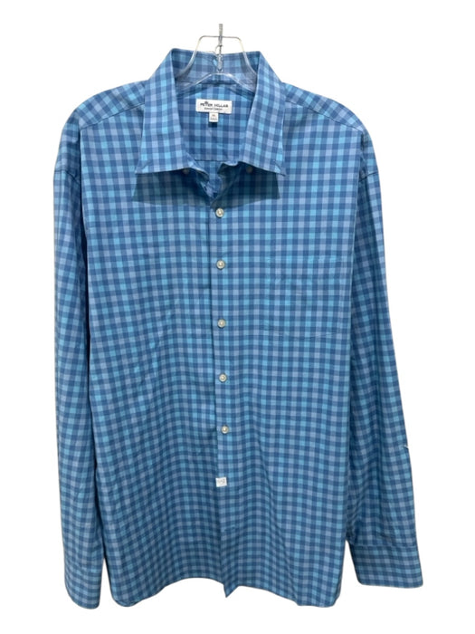 Peter Millar Size XL Light blue Cotton Blend Plaid Button Up Long Sleeve Shirt Light blue / XL