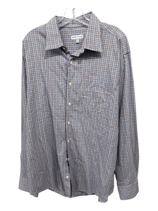 Peter Millar Size XL Purple & Multi Print Cotton Blend Plaid Long Sleeve Shirt Purple & Multi Print / XL