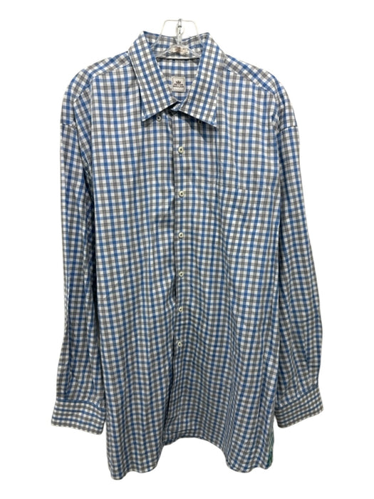 Peter Millar Size XXL Blue & Gray Cotton Plaid Button up Men's Long Sleeve Shirt Blue & Gray / XXL