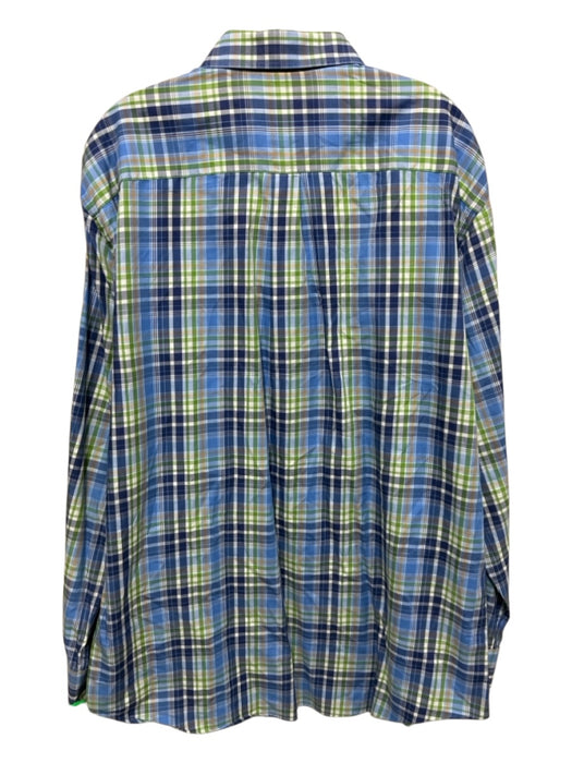 Peter Millar Size XL Blue & Green Cotton Plaid Button Up Men's Long Sleeve Shirt Blue & Green / XL
