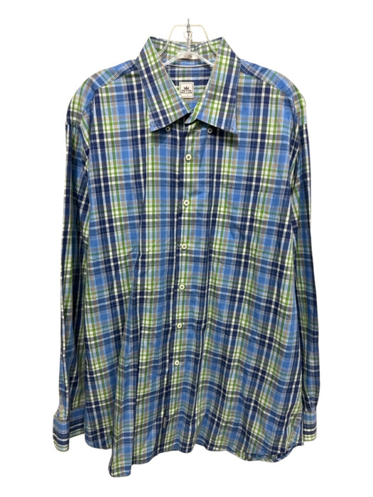 Peter Millar Size XL Blue & Green Cotton Plaid Button Up Men's Long Sleeve Shirt Blue & Green / XL