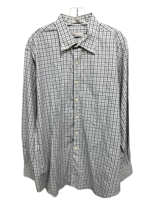 Peter Millar Size XL White & Black Cotton Plaid Button up Long Sleeve Shirt White & Black / XL