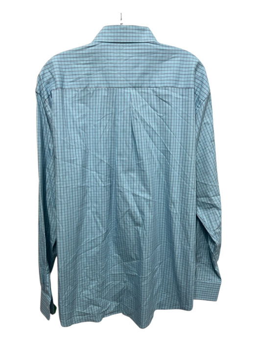 Peter Millar Size XL Light Blue & Blue Print Cotton Plaid Long Sleeve Shirt Light Blue & Blue Print / XL