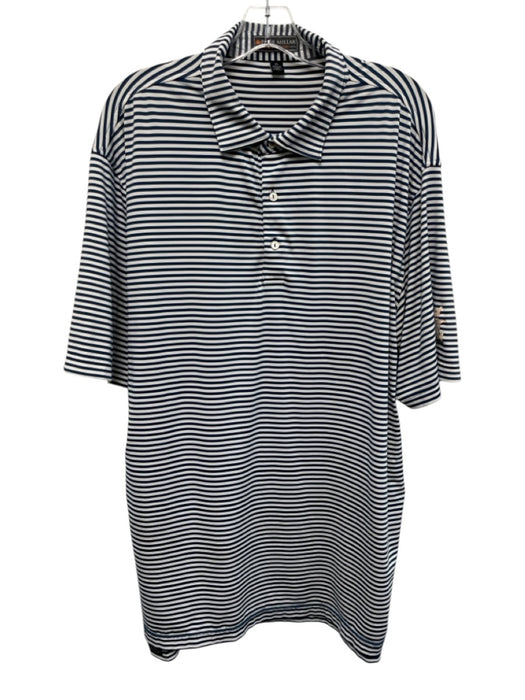 Peter Millar Size XL Blue & White Polyester Striped Polo Men's Short Sleeve Blue & White / XL