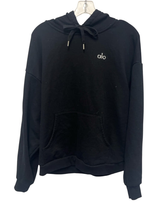 Alo Size Est M Black Cotton Blend Solid Hoodie Men's Jacket Black / Est M