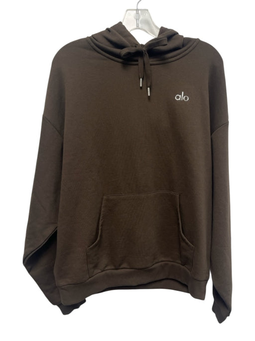 Alo Size Est M Brown Cotton Blend Solid Hoodie Men's Jacket Brown / Est M
