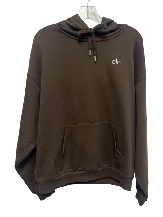 Alo Size Est M Brown Cotton Blend Solid Hoodie Men's Jacket Brown / Est M
