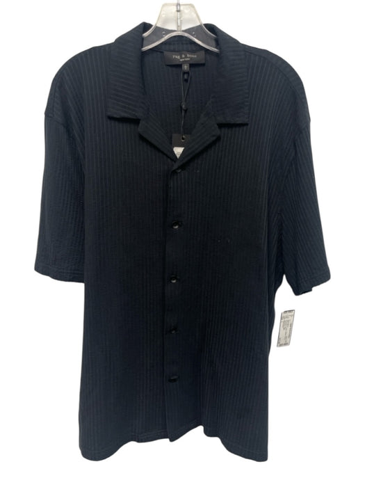 Rag & Bone NWT Size L Black Cotton Striped Buttons Men's Short Sleeve Black / L