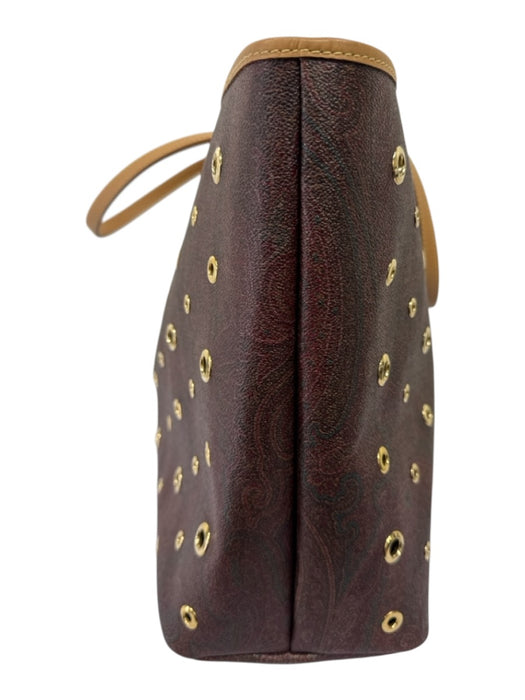 Etro Brown & Multi Leather Shoulder eyelet All Over Print Bag Brown & Multi