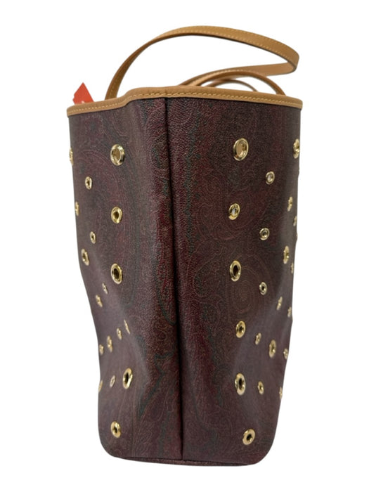 Etro Brown & Multi Leather Shoulder eyelet All Over Print Bag Brown & Multi