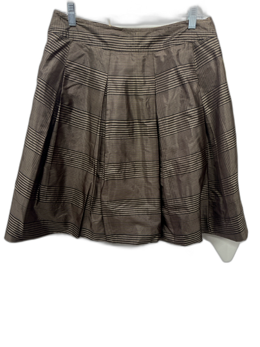 Gunex Size 8 Black & Brown Silk Taffeta Plaid Pleated Knee length Skirt Black & Brown / 8