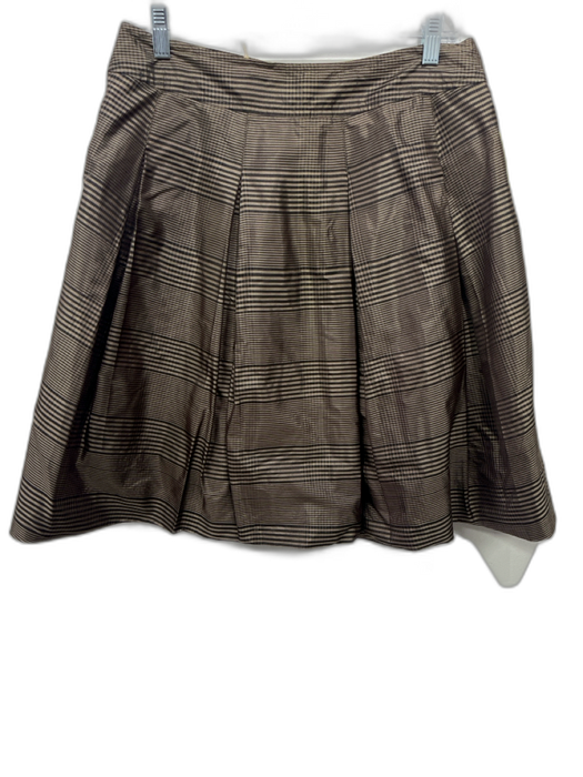 Gunex Size 8 Black & Brown Silk Taffeta Plaid Pleated Knee length Skirt Black & Brown / 8