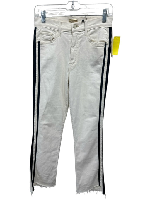 Mother Size 27 Cream & Black Cotton Blend Raw Hem Side Stripe High Rise Jeans Cream & Black / 27