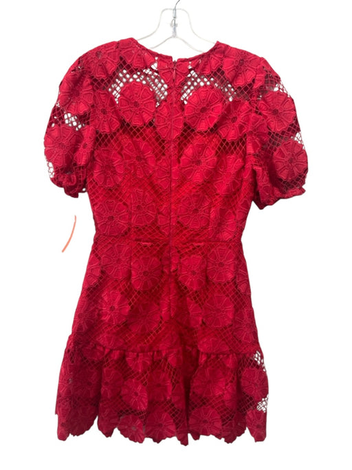 Milly Size 4 Red Polyester Short Puff Sleeve Back Zip Knee Length Dress Red / 4