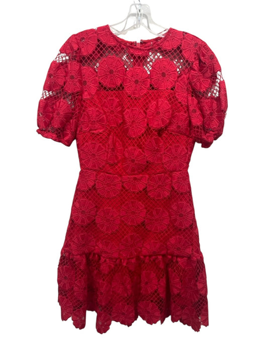 Milly Size 4 Red Polyester Short Puff Sleeve Back Zip Knee Length Dress Red / 4