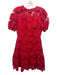 Milly Size 4 Red Polyester Short Puff Sleeve Back Zip Knee Length Dress Red / 4