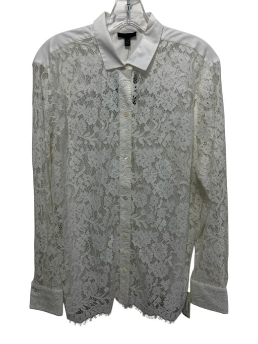 ATM Size M White Nylon Blend Lace Button Down Button Down Top White / M
