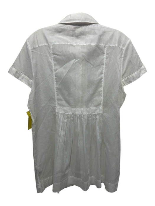 Burberry Brit Size L White Cotton Semi Sheer Quarter Button Pintuck Top White / L