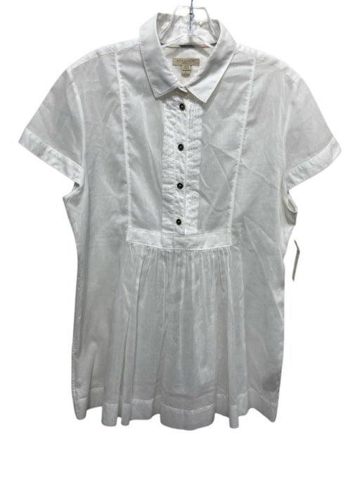 Burberry Brit Size L White Cotton Semi Sheer Quarter Button Pintuck Top White / L