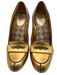 Gucci Shoe Size 6.5 Gold Leather Loafer Stacked Heel Pumps Gold / 6.5