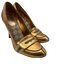 Gucci Shoe Size 6.5 Gold Leather Loafer Stacked Heel Pumps Gold / 6.5