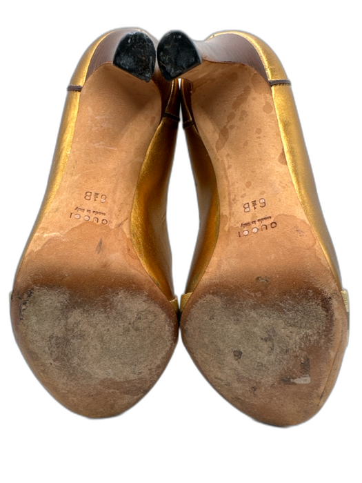 Gucci Shoe Size 6.5 Gold Leather Loafer Stacked Heel Pumps Gold / 6.5