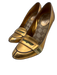 Gucci Shoe Size 6.5 Gold Leather Loafer Stacked Heel Pumps Gold / 6.5