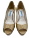 Prada Shoe Size 6.5 Beige Patent Leather Cork Peep Toe Wedges Beige / 6.5