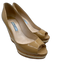 Prada Shoe Size 6.5 Beige Patent Leather Cork Peep Toe Wedges Beige / 6.5