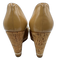 Prada Shoe Size 6.5 Beige Patent Leather Cork Peep Toe Wedges Beige / 6.5