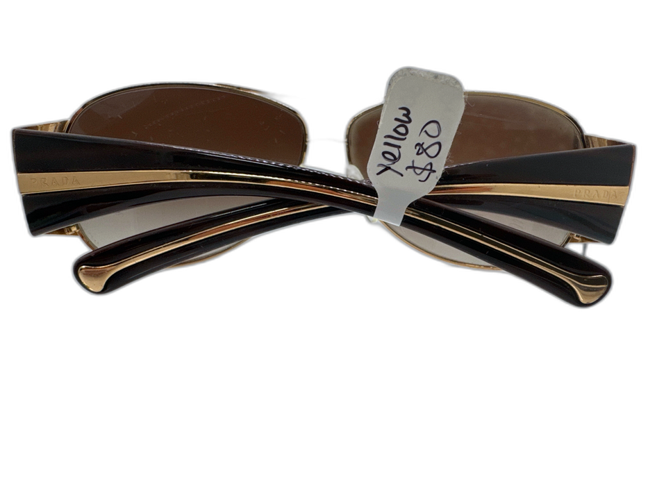 Prada Brown & Gold Metal & Acetate Wire Frame Gradient Lens Aviator Sunglasses Brown & Gold