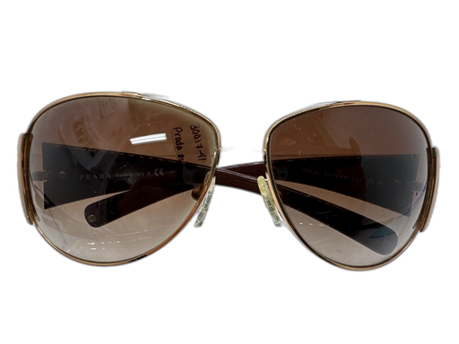 Prada Brown & Gold Metal & Acetate Wire Frame Gradient Lens Aviator Sunglasses Brown & Gold