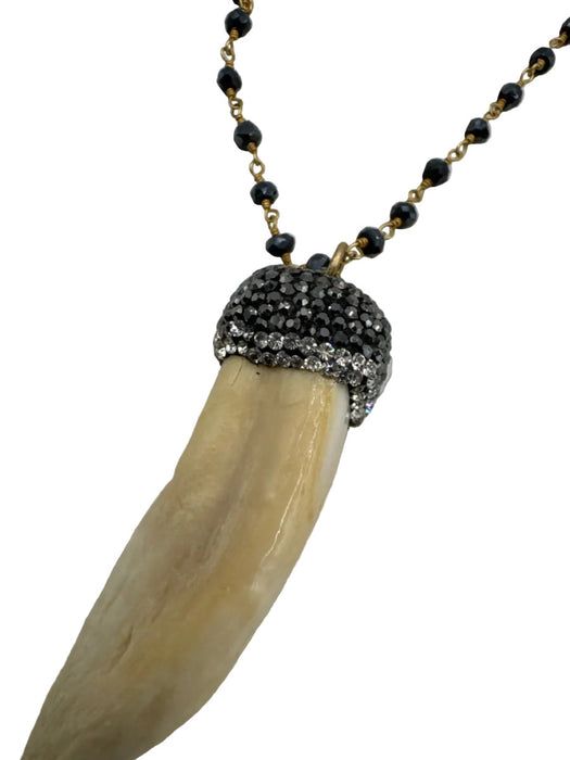 Ivory, Black, Gold Bone Gold Fill Pave Diamonds Toggle Necklace