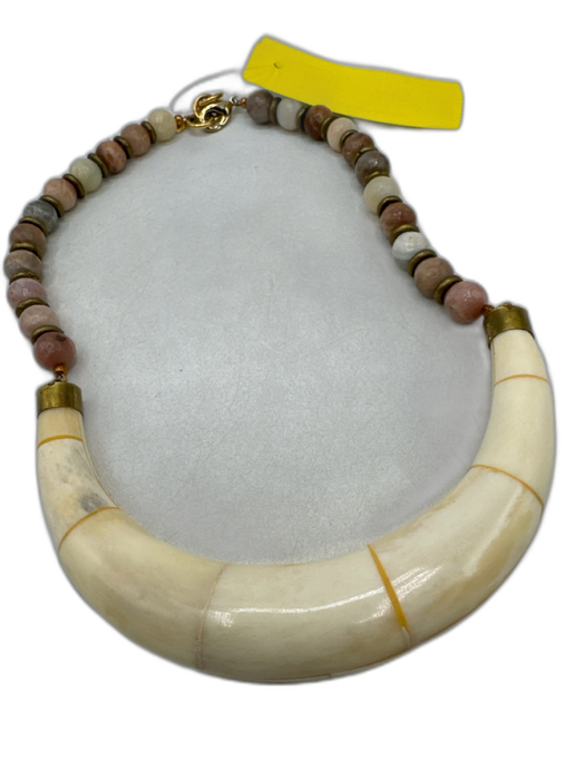 Shiver + Duke ivory, red, gray Horn Agate Bead Spacer Beads Necklace ivory, red, gray