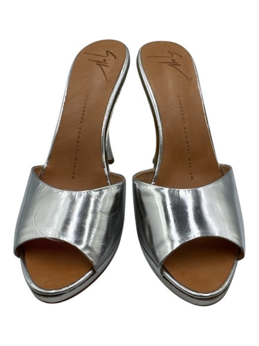 Giuseppe Zanotti Design Shoe Size 37 Silver Leather Upper Metallic Mule Sandals Silver / 37