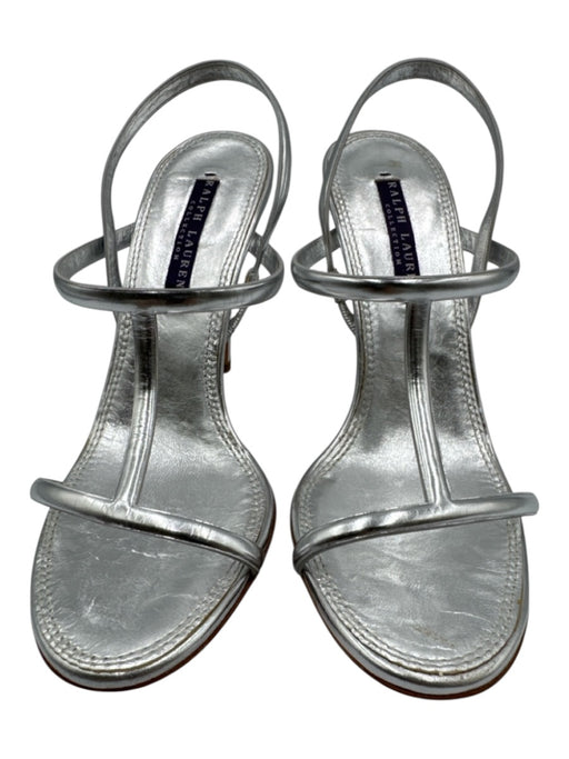 Ralph Lauren Collection Shoe Size 7 Silver Leather Upper Metallic Caged Sandals Silver / 7