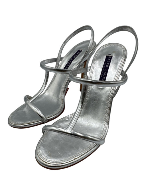 Ralph Lauren Collection Shoe Size 7 Silver Leather Upper Metallic Caged Sandals Silver / 7