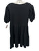 Saks Fifth Ave Size S Black Cotton Short Puff Sleeve V Neck Knee Length Dress Black / S