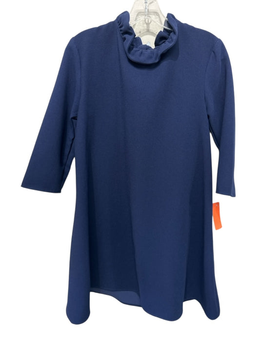 Pomander Place Size S Navy Long Sleeve Ruffle Collar Knee Length Dress Navy / S